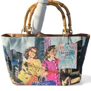 Vintage Bueno Wearable Art Tote Bag with Bamboo Handles NWT